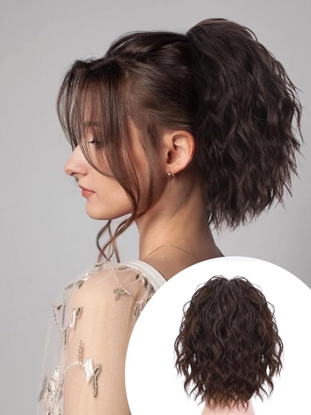 12” Curly Wavy Drawstring Ponytail Extension Brown Hairpiece NIB